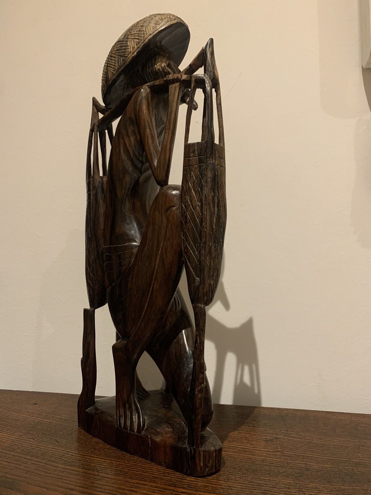 Vintage Hand Carved Balinese/Indonesian/Asian Wooden Farmer Sculpture, Folk Art
