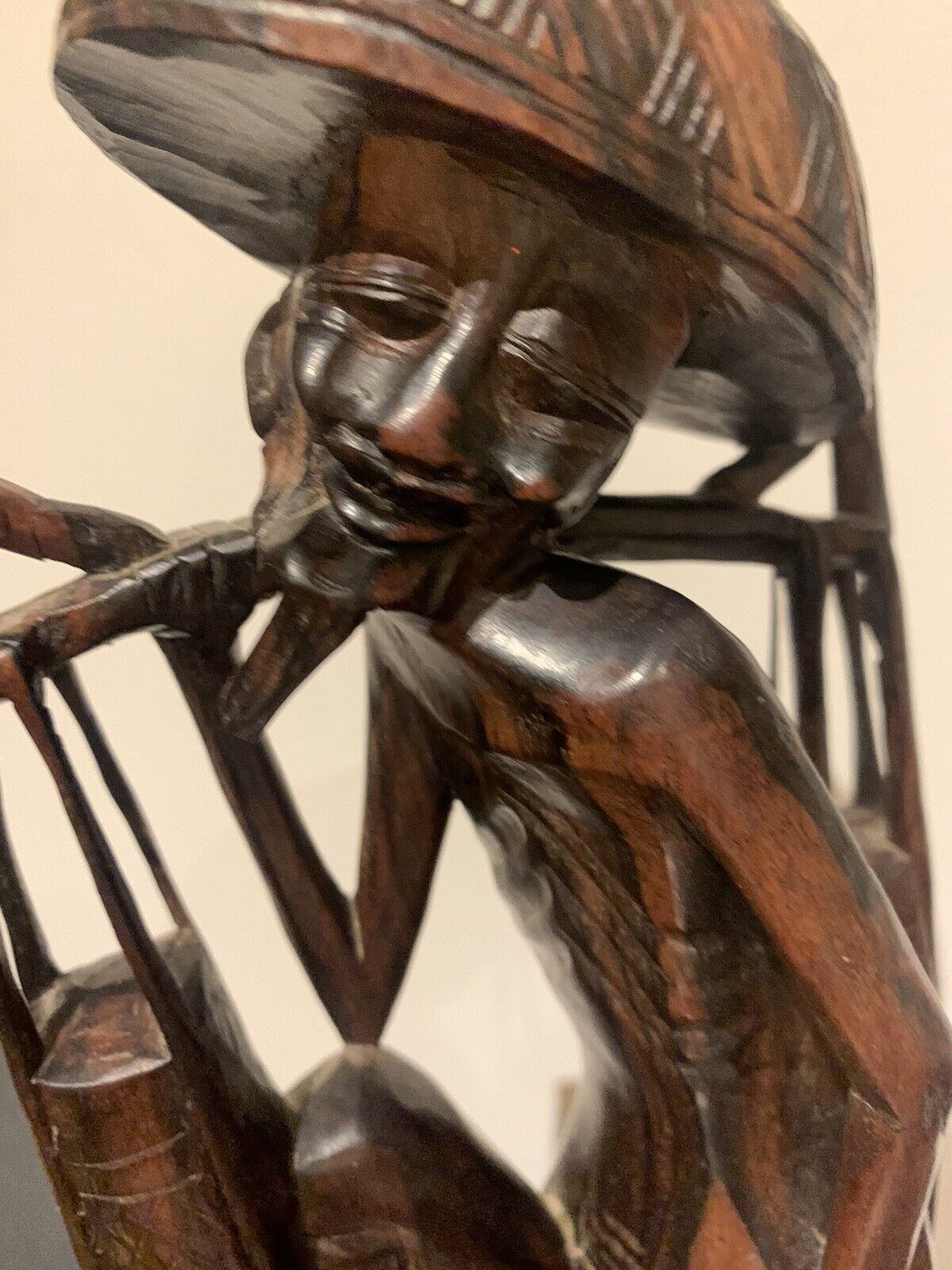 Vintage Hand Carved Balinese/Indonesian/Asian Wooden Farmer Sculpture, Folk Art