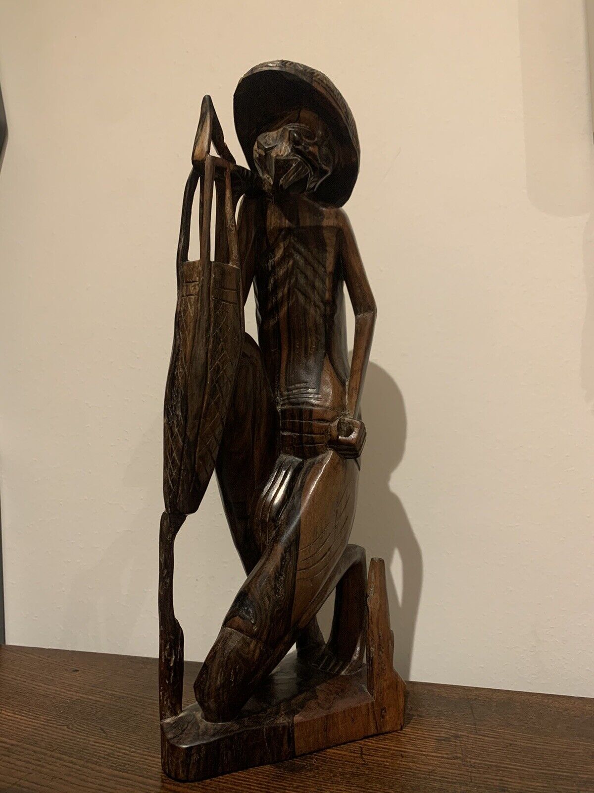 Vintage Hand Carved Balinese/Indonesian/Asian Wooden Farmer Sculpture, Folk Art