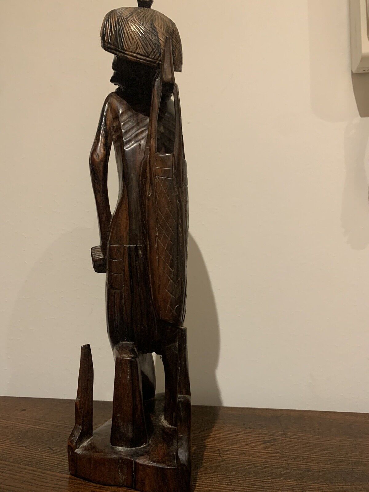 Vintage Hand Carved Balinese/Indonesian/Asian Wooden Farmer Sculpture, Folk Art