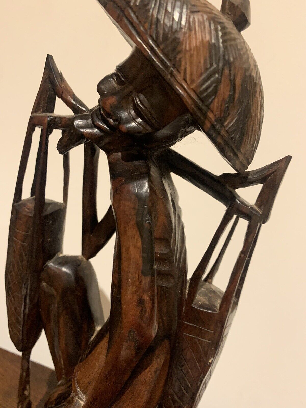Vintage Hand Carved Balinese/Indonesian/Asian Wooden Farmer Sculpture, Folk Art