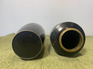Pair of Vintage Japanese Enamelled Metal Vases Featuring Mount Fuji