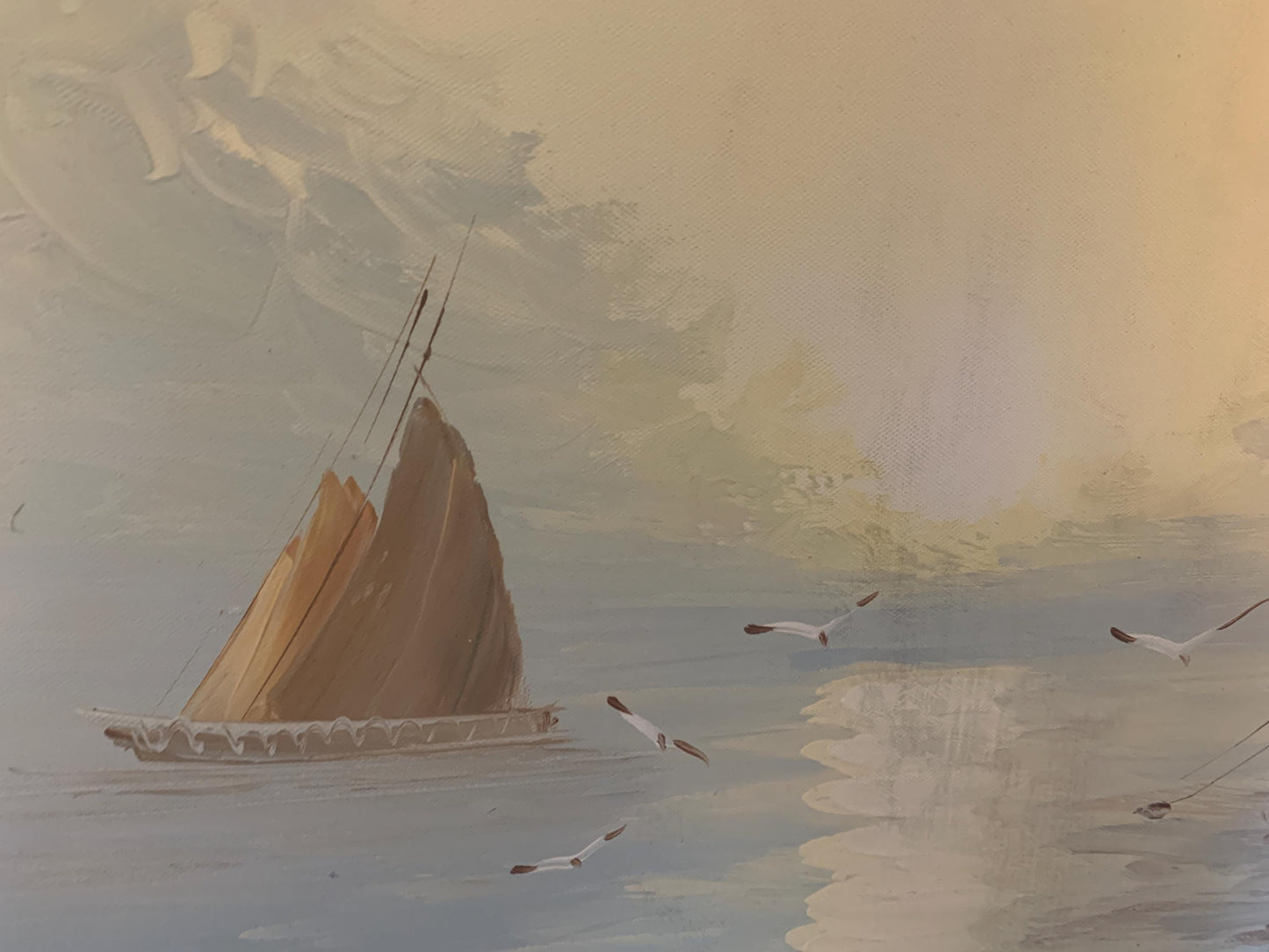 Signed & Framed Original Oil Painting - L.Alexis - Fishing Boat in Calm Waters
