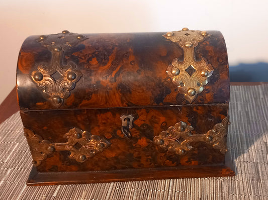 Antique 1850s Burr Walnut & Brass Letter/ Stationery Box