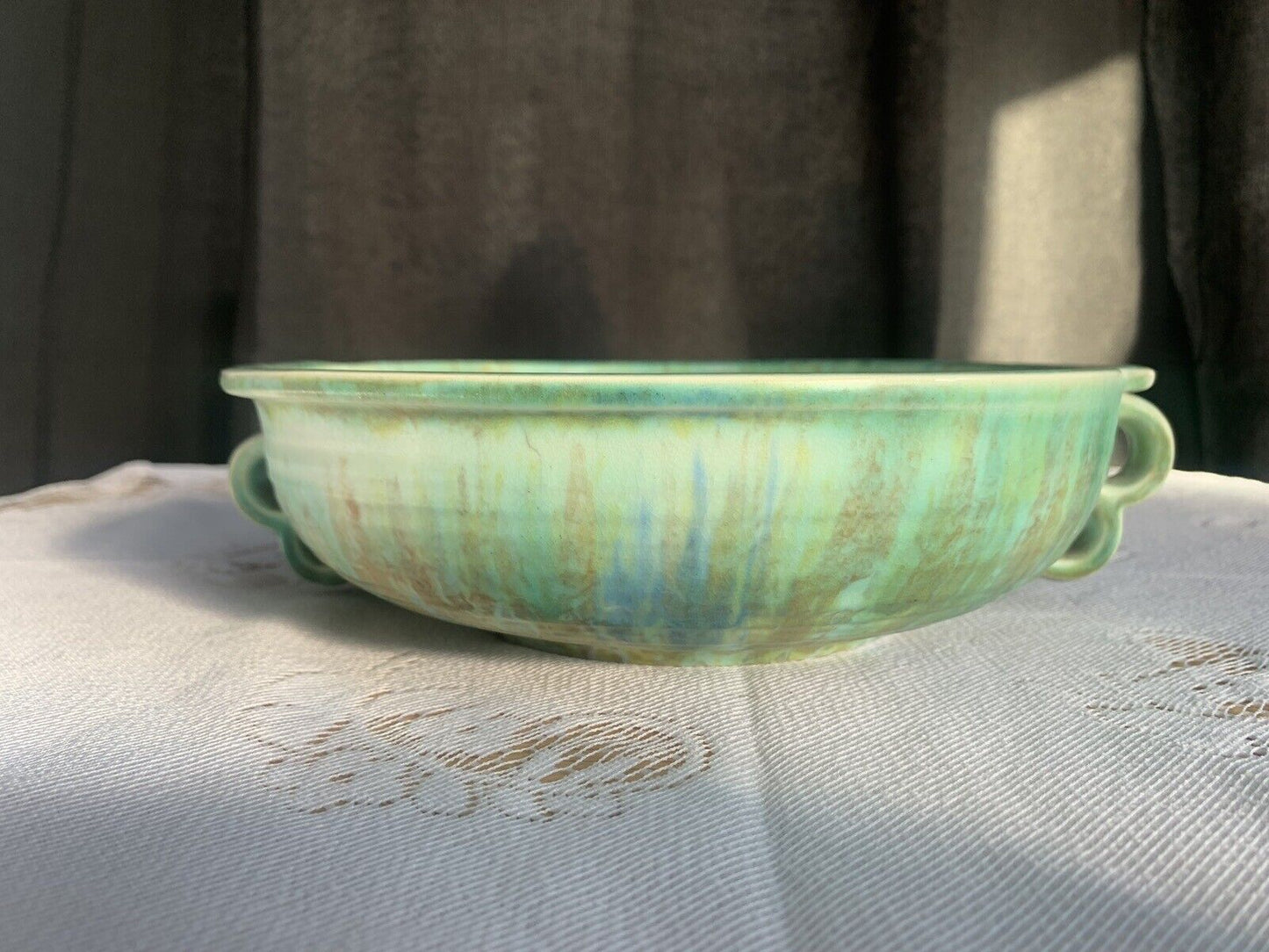 Vintage Mottled Green Art Deco Bowl - Crown Devon Matitta Ware.