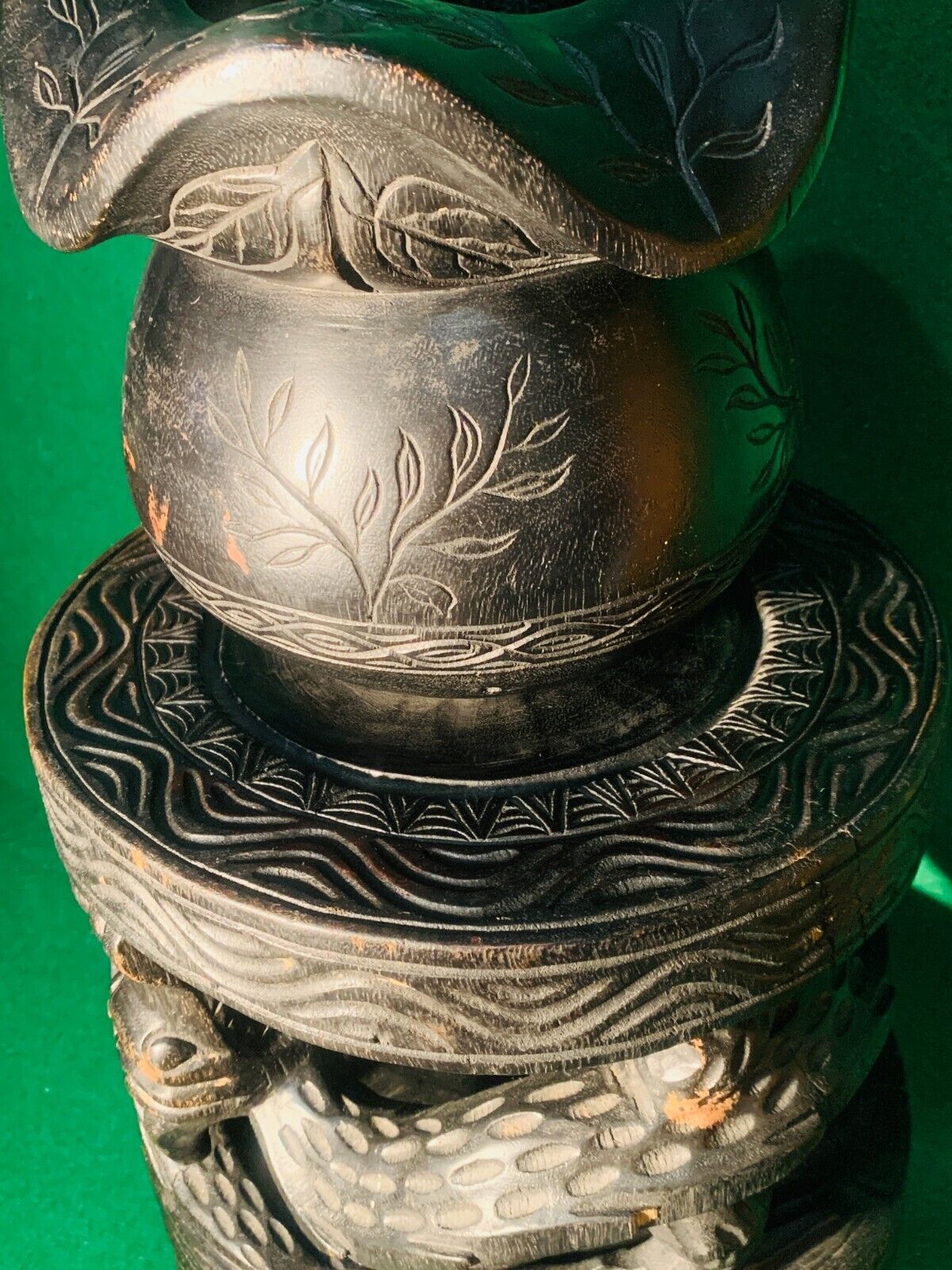 Vintage Hand Carved South East Asian Dragon and Water Buffalo Plant Stand
