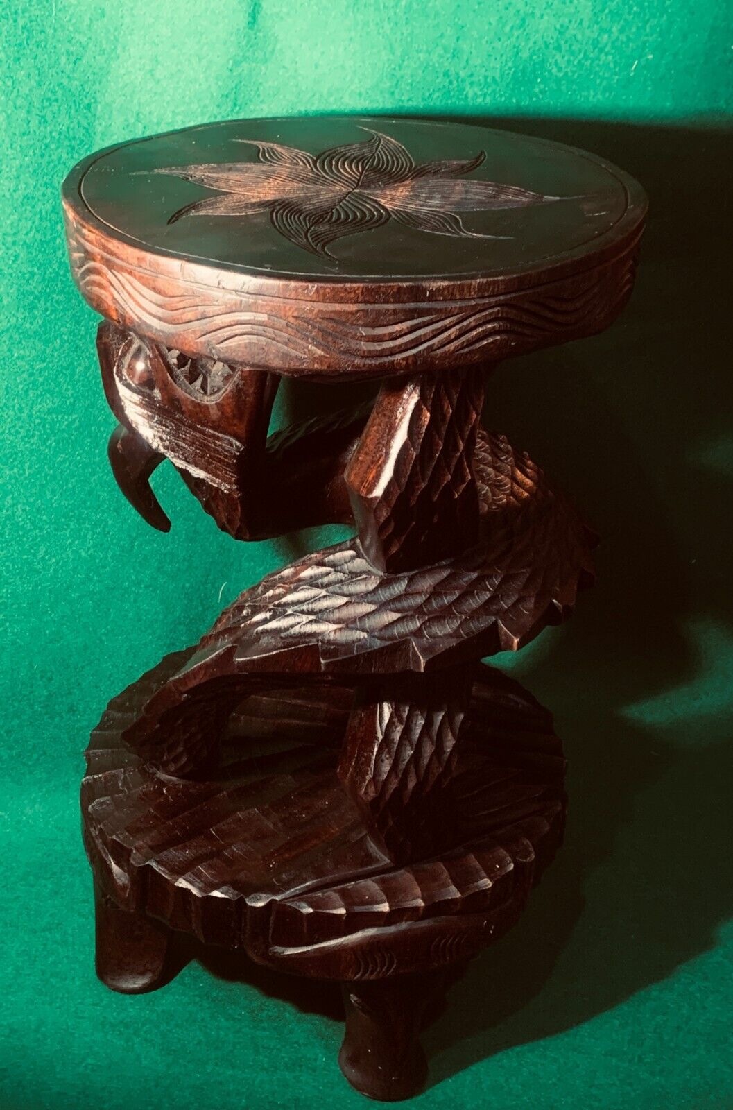 Vintage Hand Carved South East Asian Dragon Stand/Stool