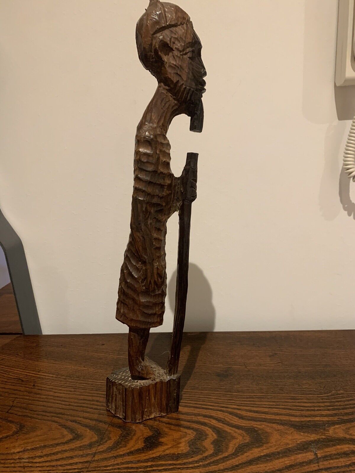 Vintage African Tribal Wood Carving Figure of an Old Man with Staff