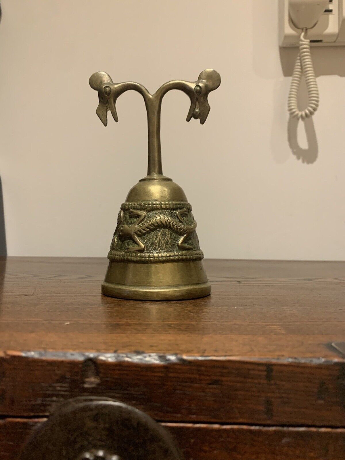 Vintage West African Nigerian Benin Brass/Bronze Mask(Monkey God?) & Tribal Bell