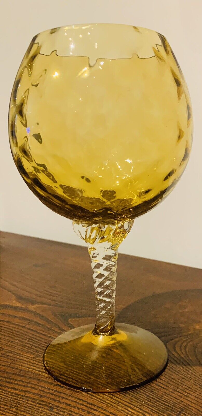 Vintage Amber Empoli Large Textured Glass Goblet/Wine Glass, Mid Century Modern