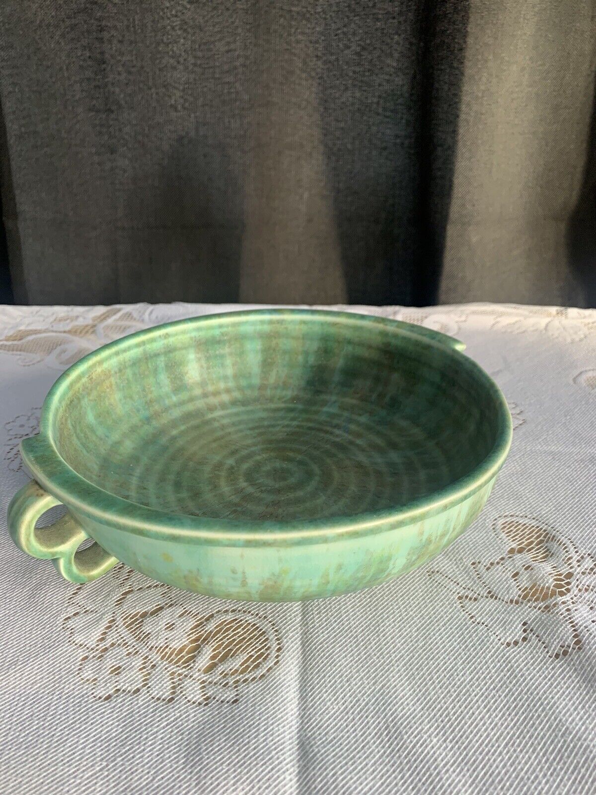 Vintage Mottled Green Art Deco Bowl - Crown Devon Matitta Ware.