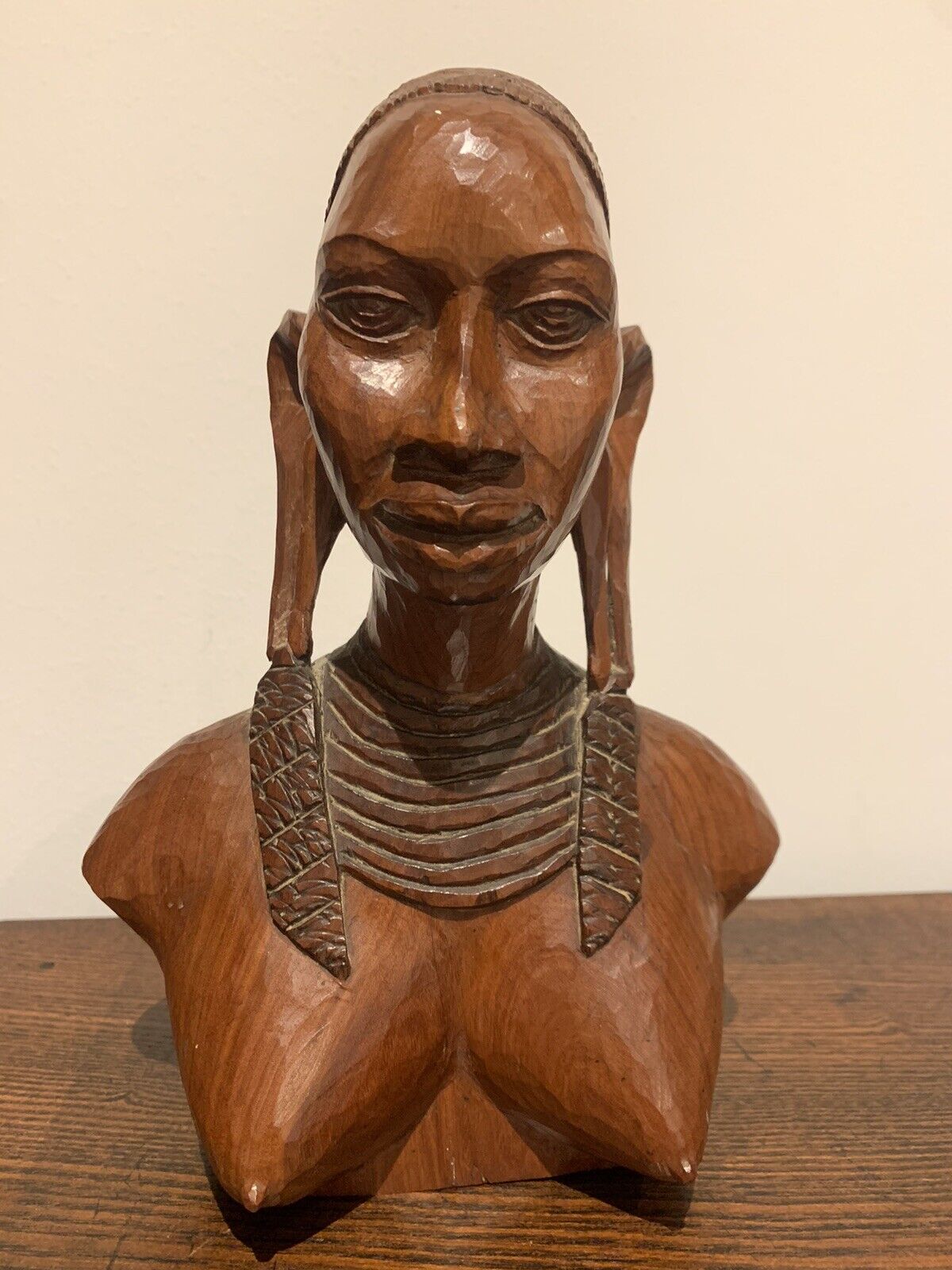 African Carved Hardwood Study / Bust of a Woman.  Beautiful Carving.