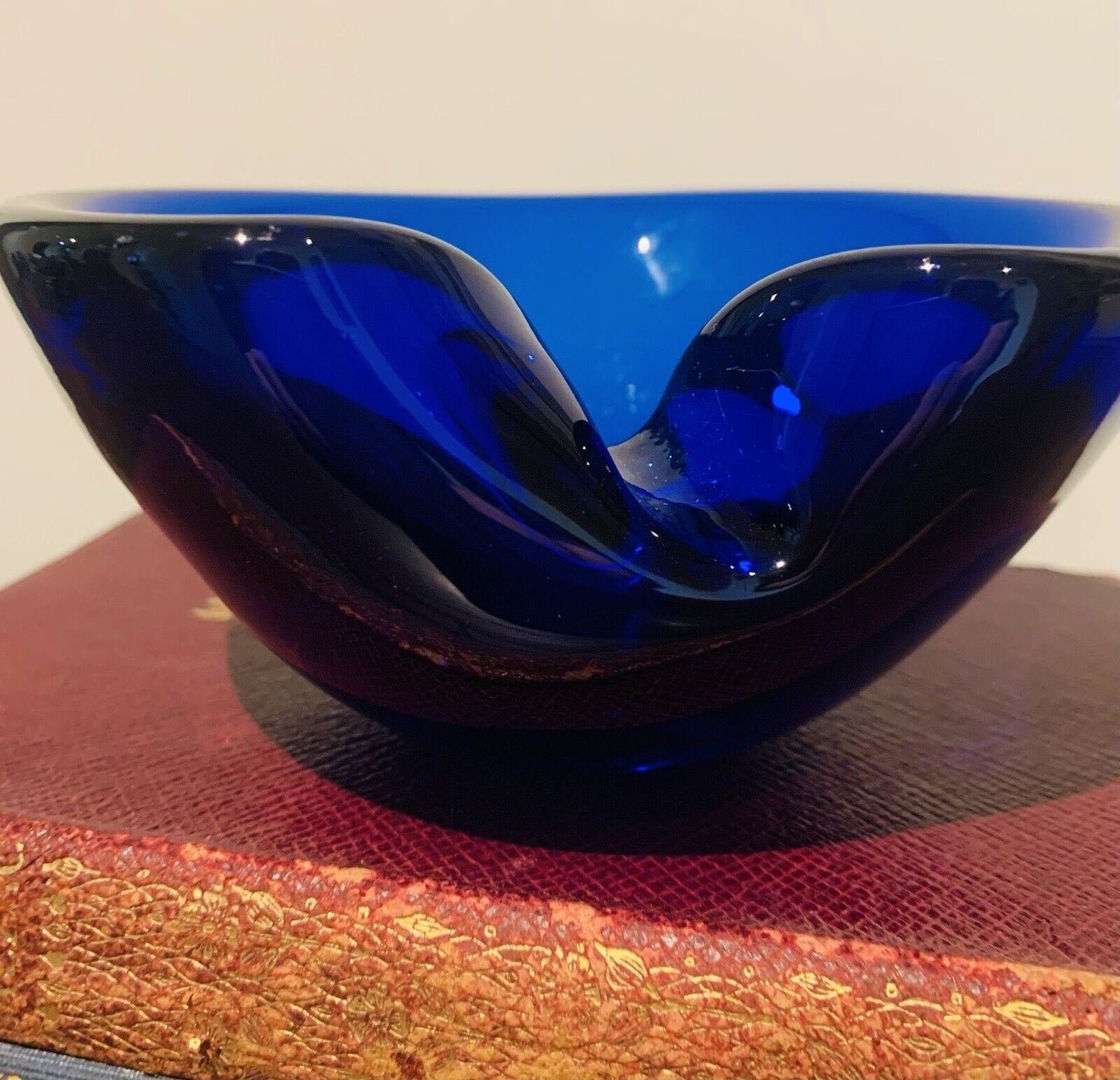 Rare Vintage Cobalt Blue Murano Thumbprint Glass Bowl/Ashtray, 1970's