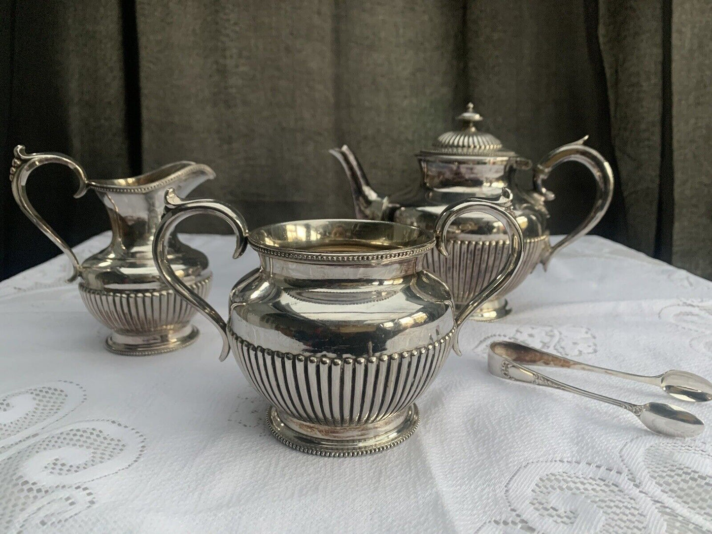 Vintage Silver Plated Tea/Coffee Set plus Sugar Tongs. Lovely & Bright Colour.