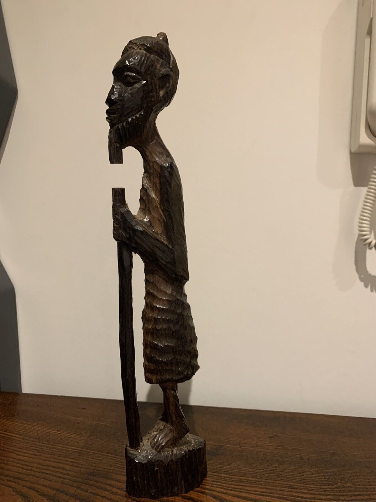 Vintage African Tribal Wood Carving Figure of an Old Man with Staff