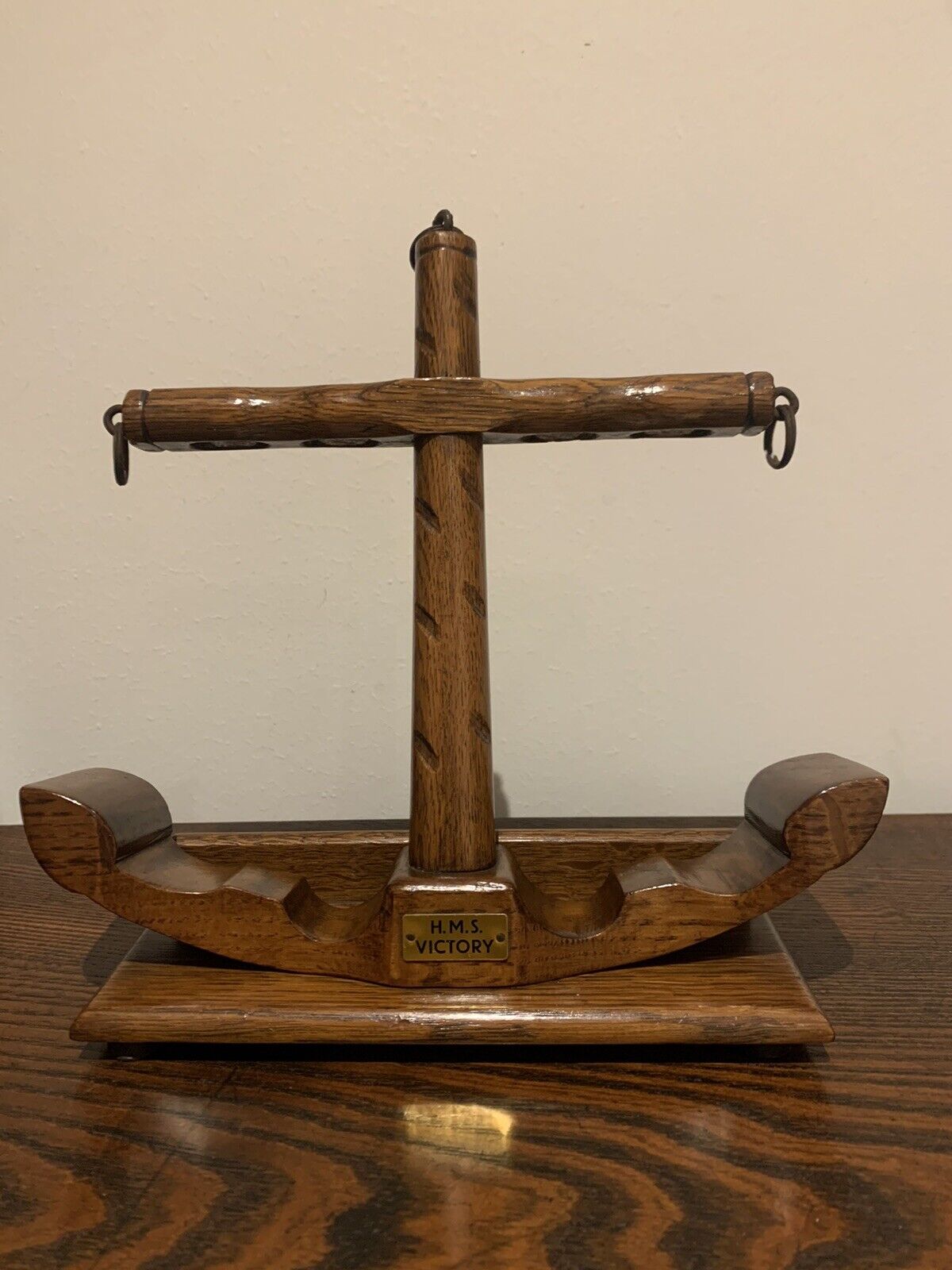 TALLENT OF OLD BOND STREET VINTAGE WOODEN HMS VICTORY 4 PIPE ANCHOR SHAPED STAND