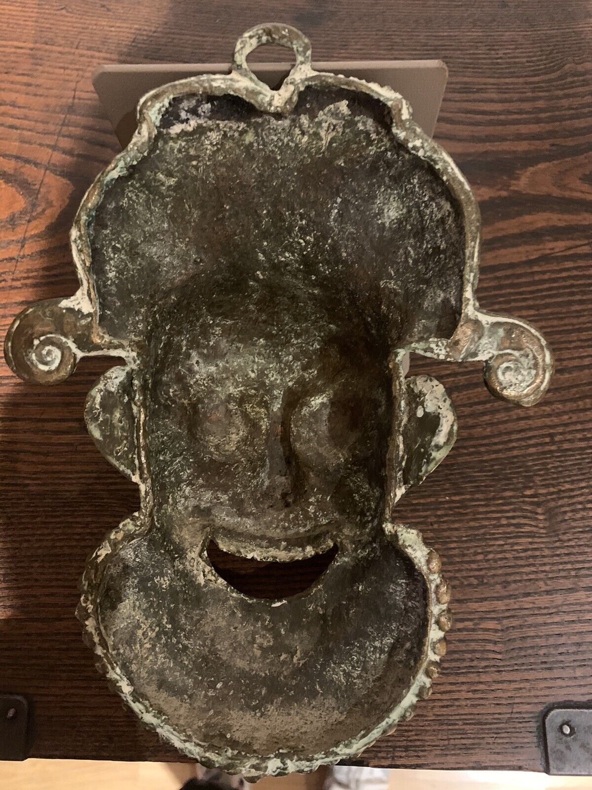 Vintage West African Nigerian Benin Brass/Bronze Mask(Monkey God?) & Tribal Bell