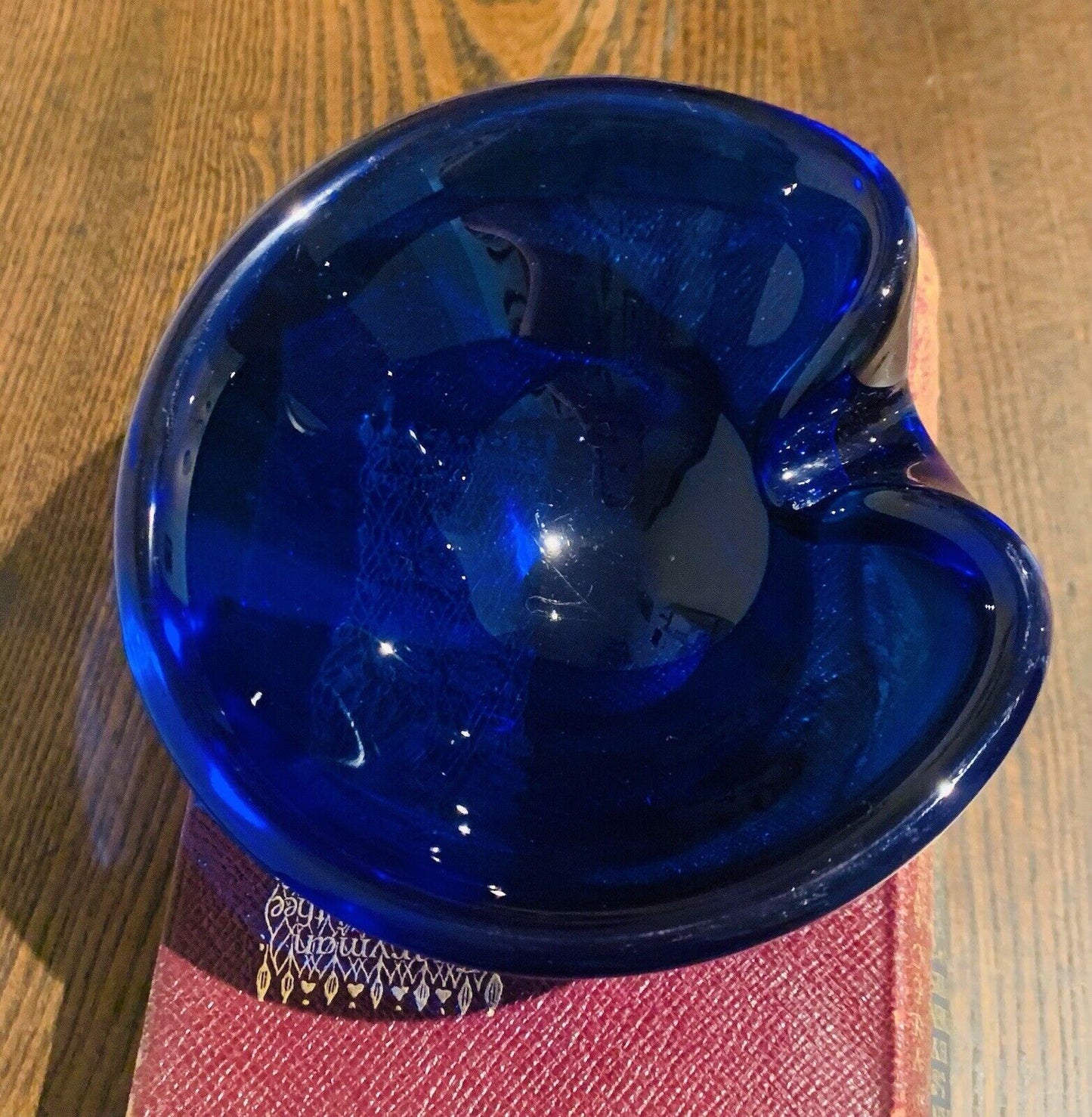 Rare Vintage Cobalt Blue Murano Thumbprint Glass Bowl/Ashtray, 1970's