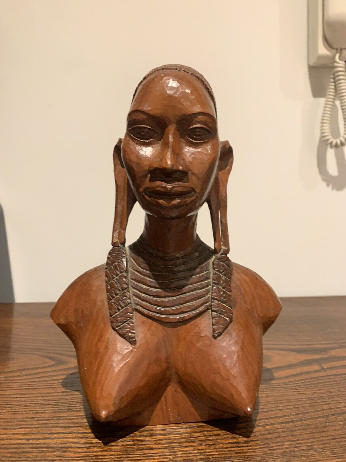 African Carved Hardwood Study / Bust of a Woman.  Beautiful Carving.