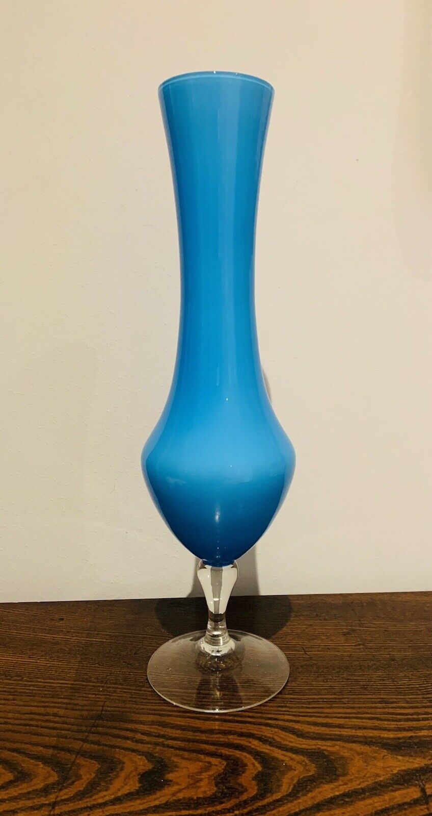 Vintage Empoli Italian Turquoise Blue Opaline  Glass Vase, Mid Century Modern 