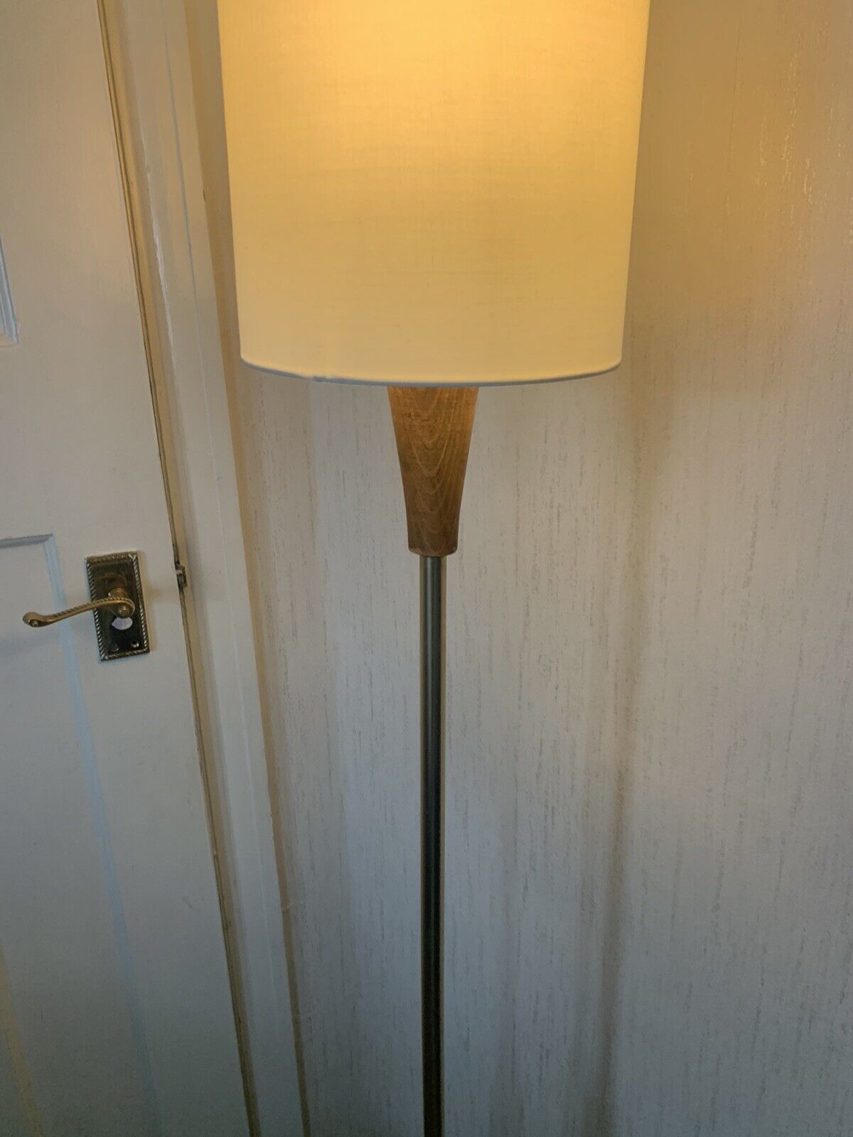 Mid Century Modern Vintage Teak & Brass Tripod Floor Lamp