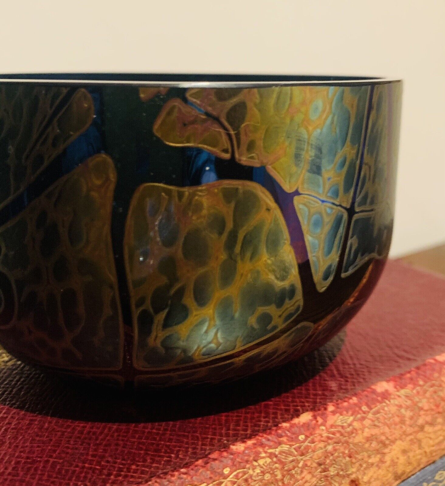 Vintage Michael Harris for 'Royal Brierley Studio", Irridescent Petrol Blue Bowl