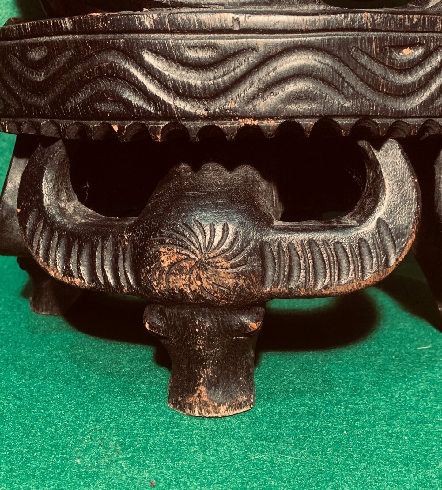 Vintage Hand Carved South East Asian Dragon and Water Buffalo Plant Stand