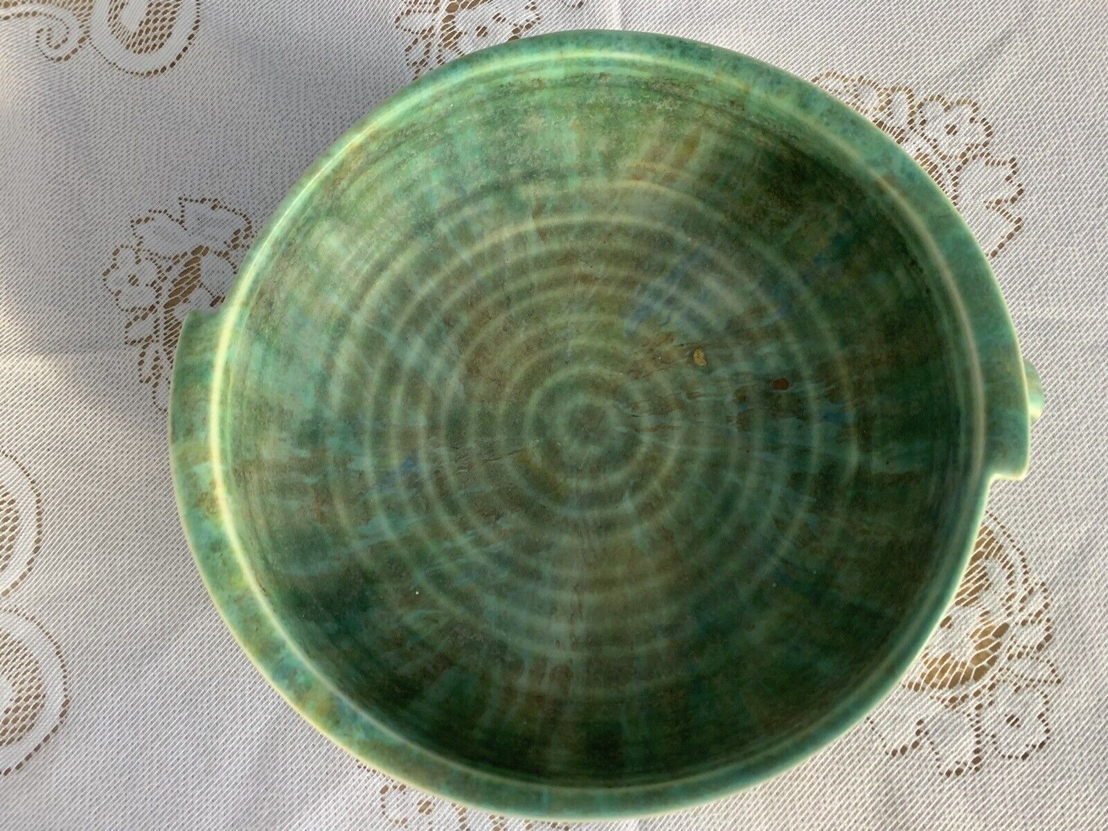 Vintage Mottled Green Art Deco Bowl - Crown Devon Matitta Ware.