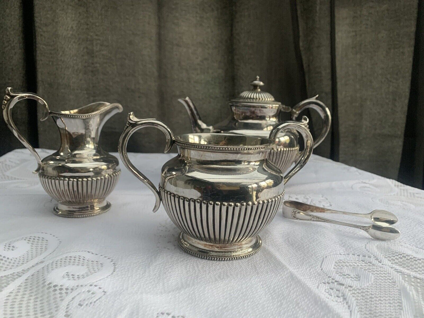 Vintage Silver Plated Tea/Coffee Set plus Sugar Tongs. Lovely & Bright Colour.