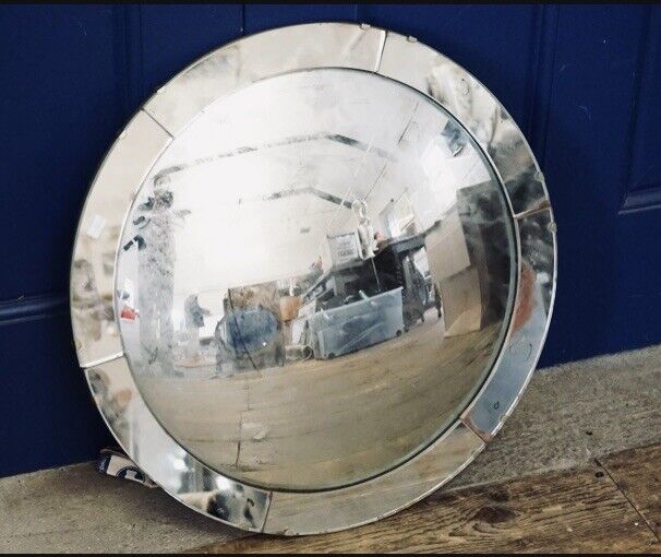 Vintage 1950's Retro Aged Convex Silver Coloured Fisheye Wall Mirror, 21 Inches