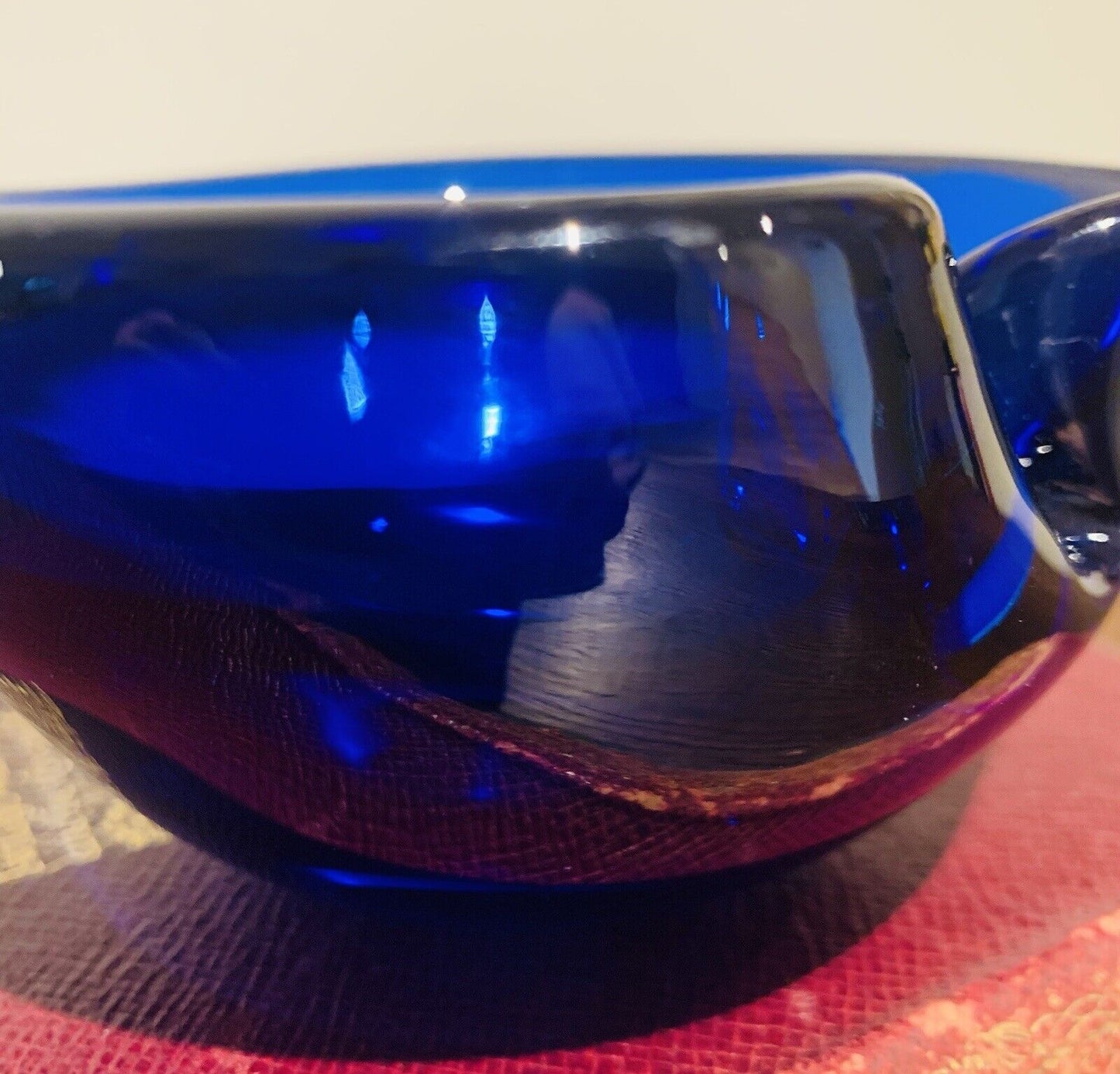 Rare Vintage Cobalt Blue Murano Thumbprint Glass Bowl/Ashtray, 1970's