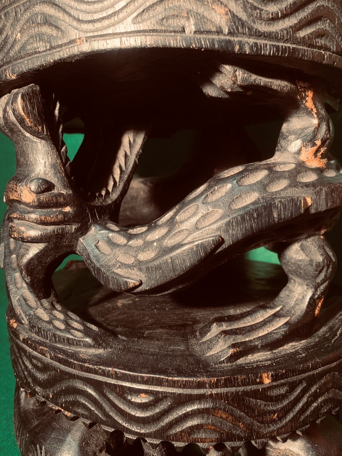 Vintage Hand Carved South East Asian Dragon and Water Buffalo Plant Stand