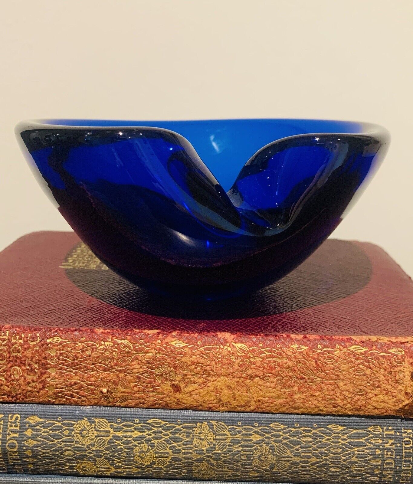 Rare Vintage Cobalt Blue Murano Thumbprint Glass Bowl/Ashtray, 1970's