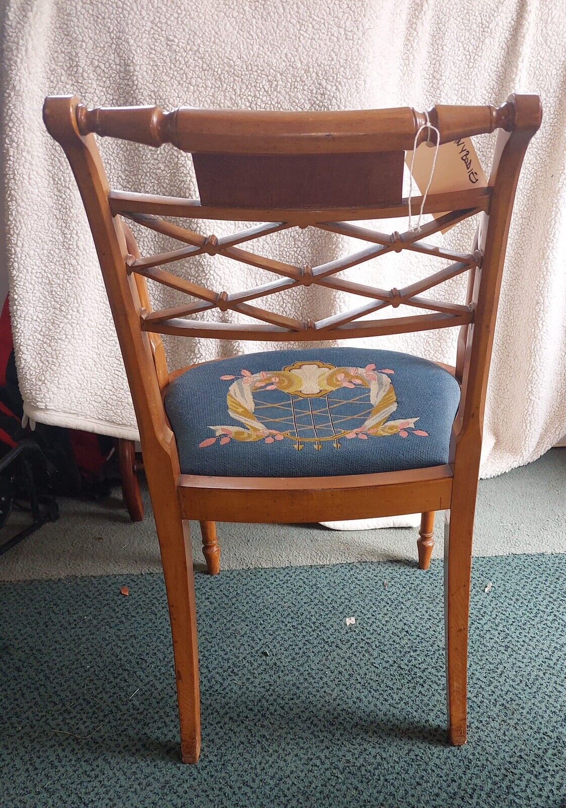 Antique Edwardian Mahogany Elbow chair, Tapestry/ Wool Seat.