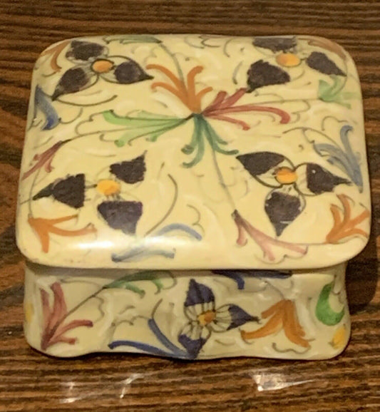 Vintage Signed Franceschini Pesaro Italy, Lidded Ceramic Box with Flower Decor