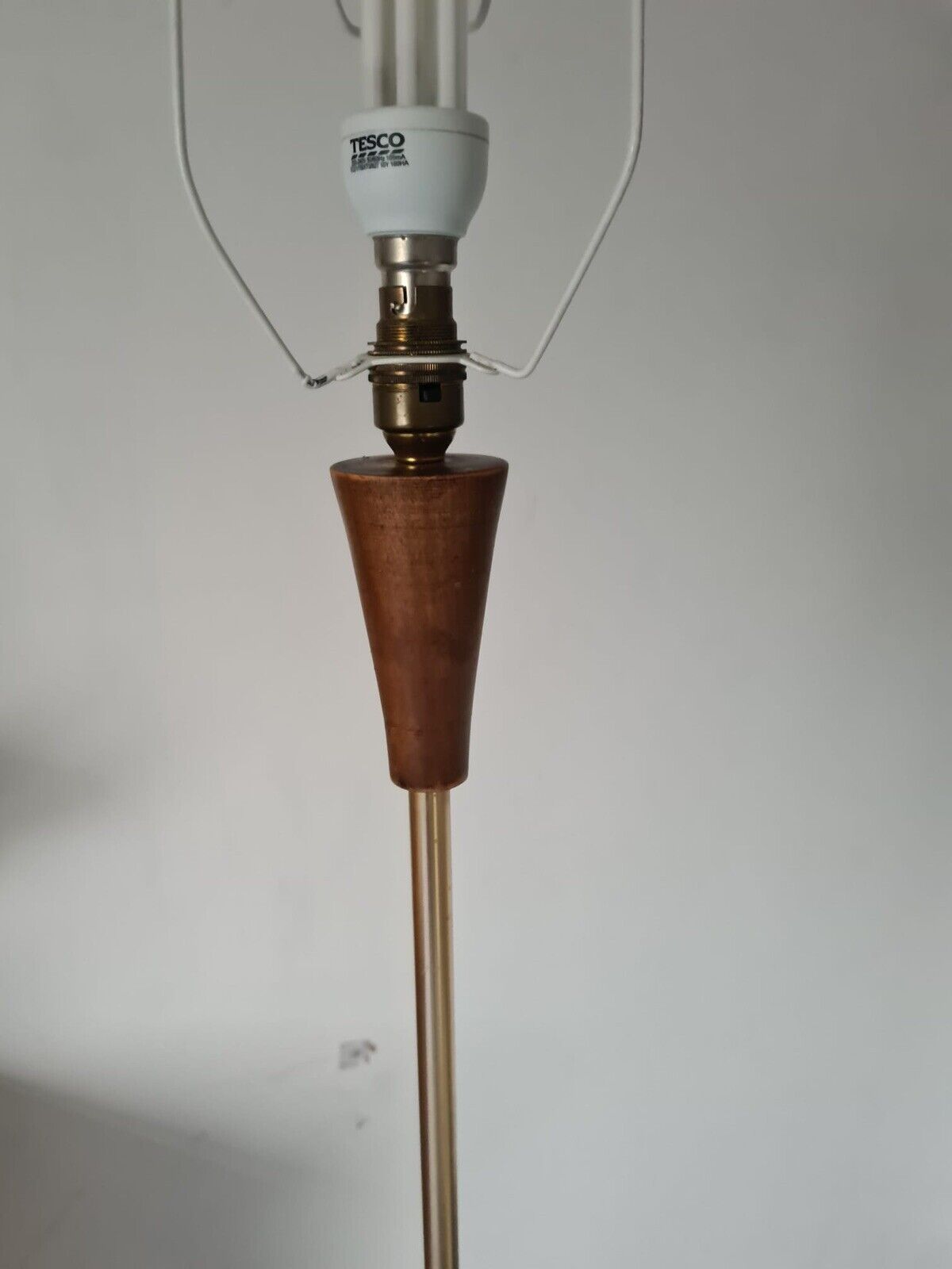 Mid Century Modern Vintage Teak & Brass Tripod Floor Lamp