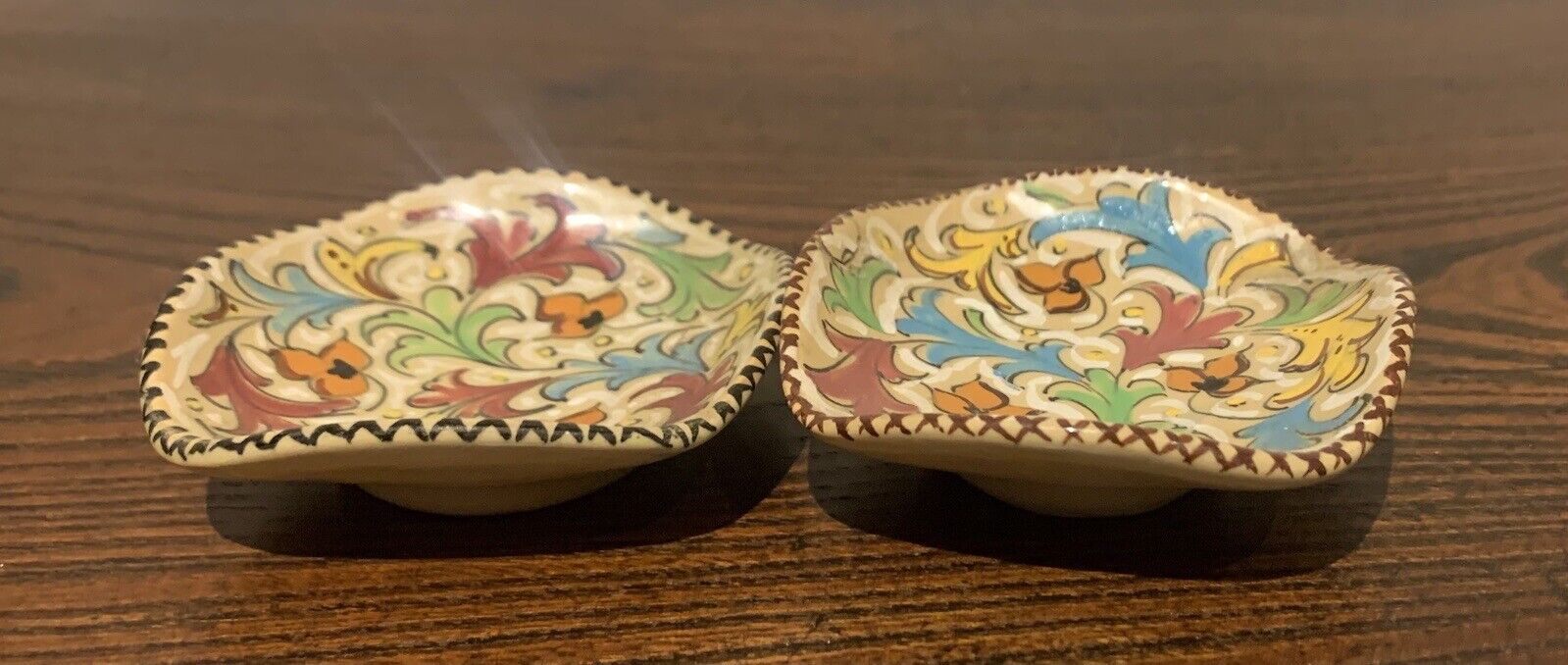 Two Vintage Signed Molaroni Pesaro Italy Ceramic Floral Design Trinket Dishes