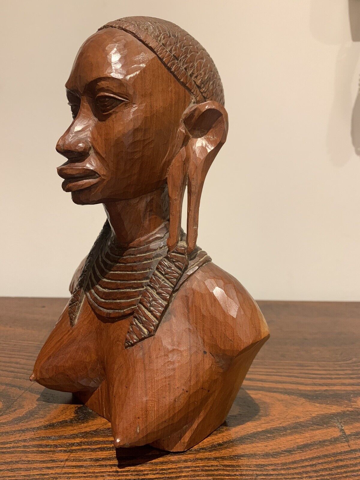 African Carved Hardwood Study / Bust of a Woman.  Beautiful Carving.