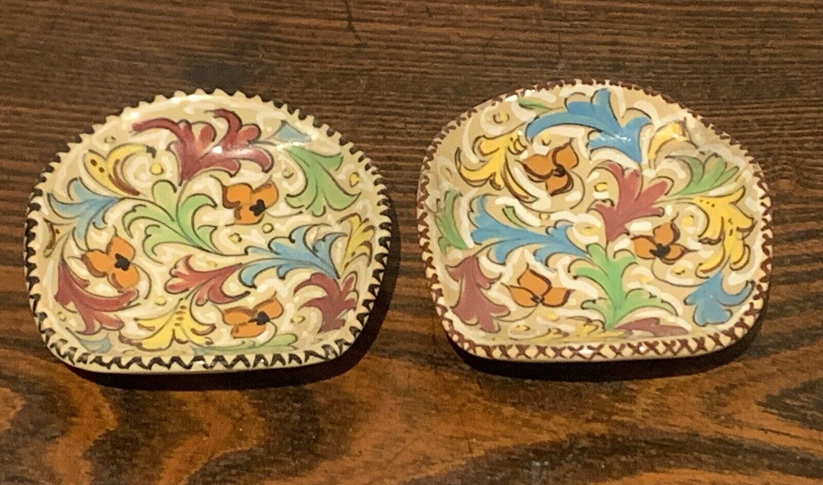 Two Vintage Signed Molaroni Pesaro Italy Ceramic Floral Design Trinket Dishes