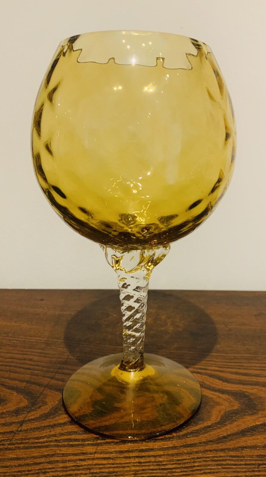 Vintage Amber Empoli Large Textured Glass Goblet/Wine Glass, Mid Century Modern