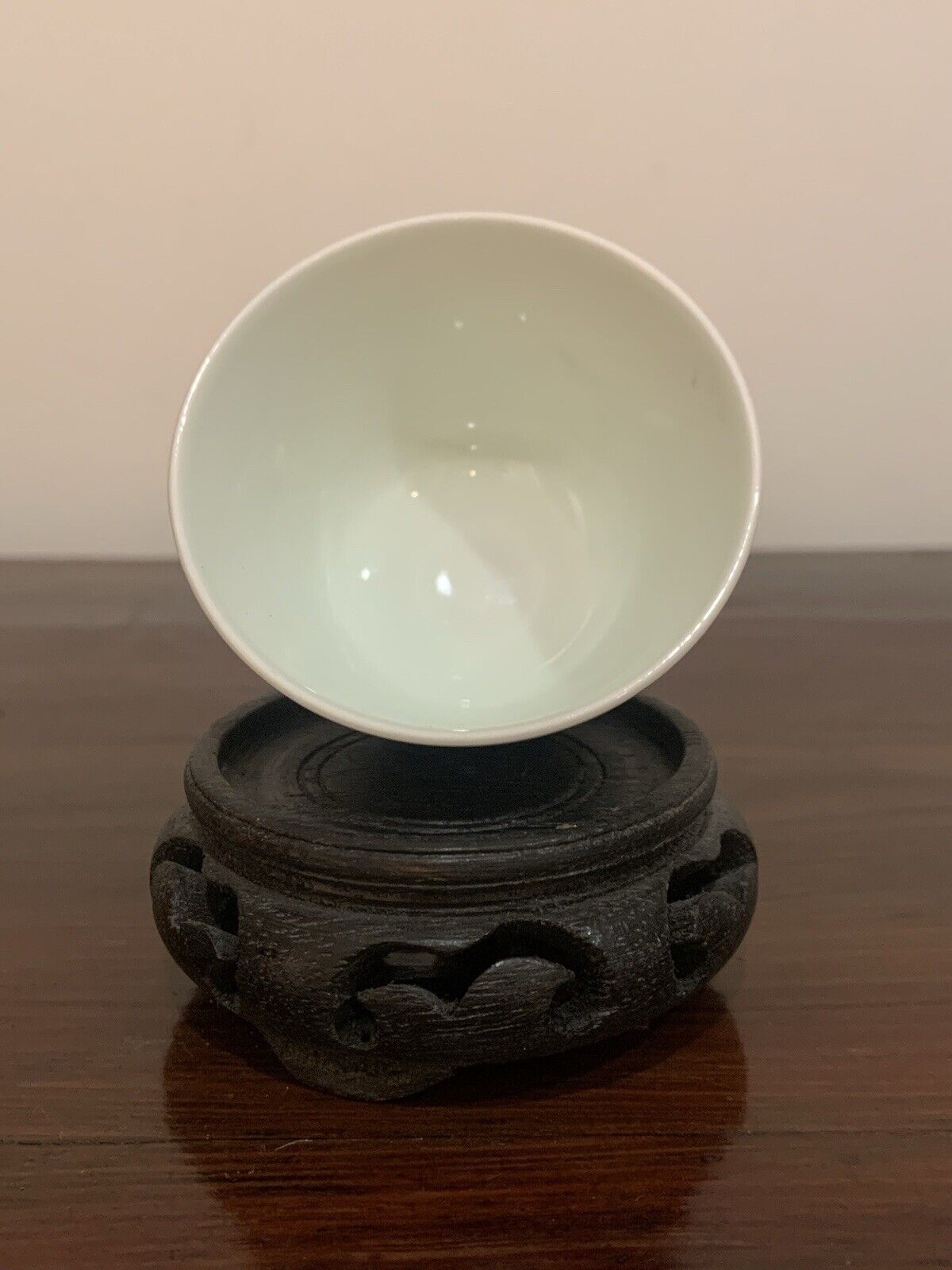 Vintage Chinese Ming Dynasty Style Porcelain Stem Cup with Sun & Clouds Design