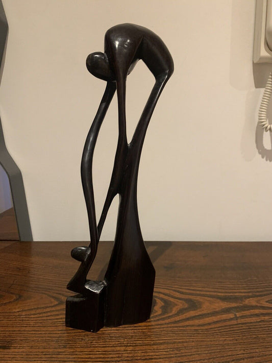 Vintage African Ebony Carved Abstract Sculpture - stylised parent and child.