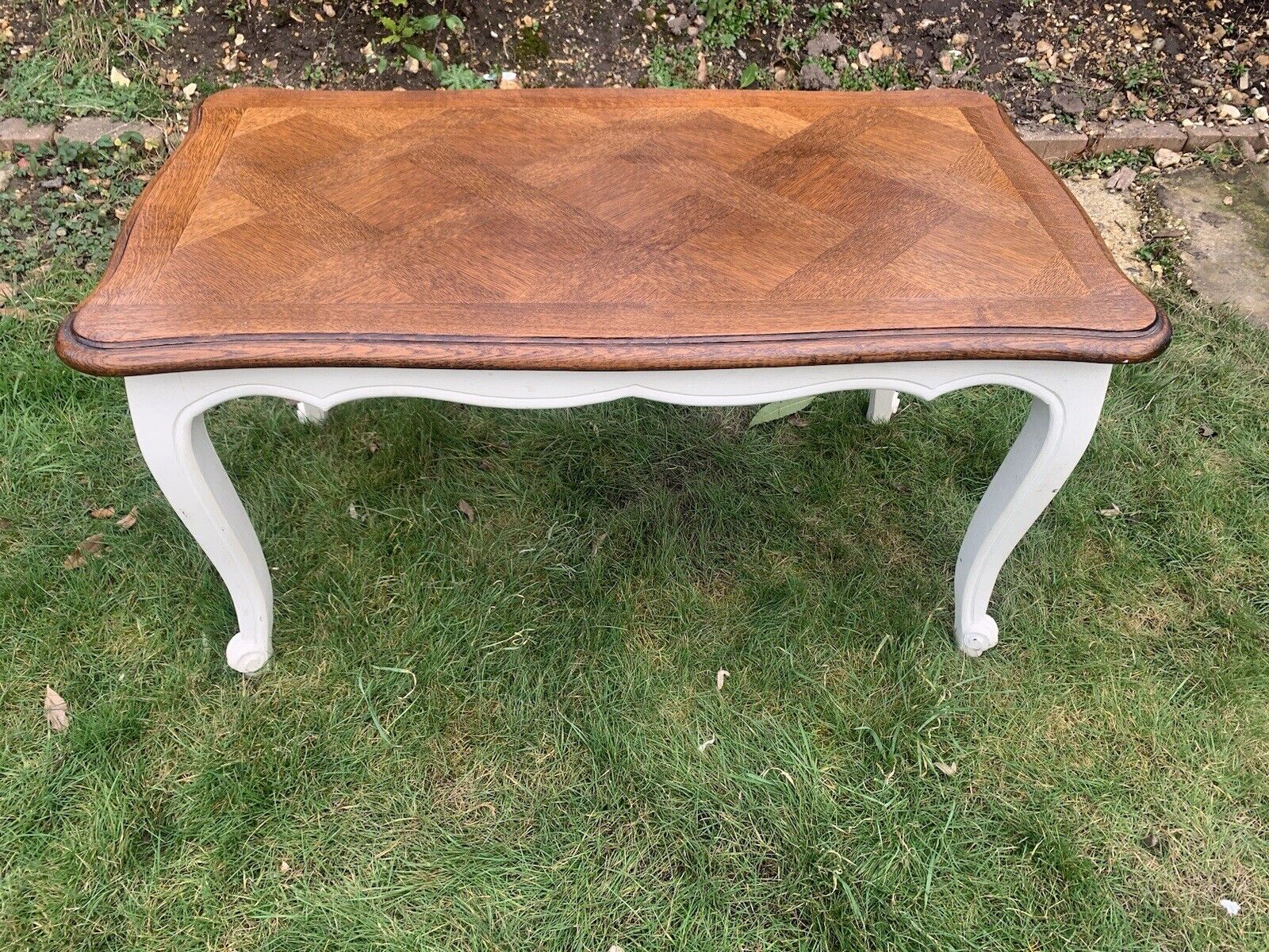 Vintage French Style Parquet Top Design Coffee Table with Regency Style Legs