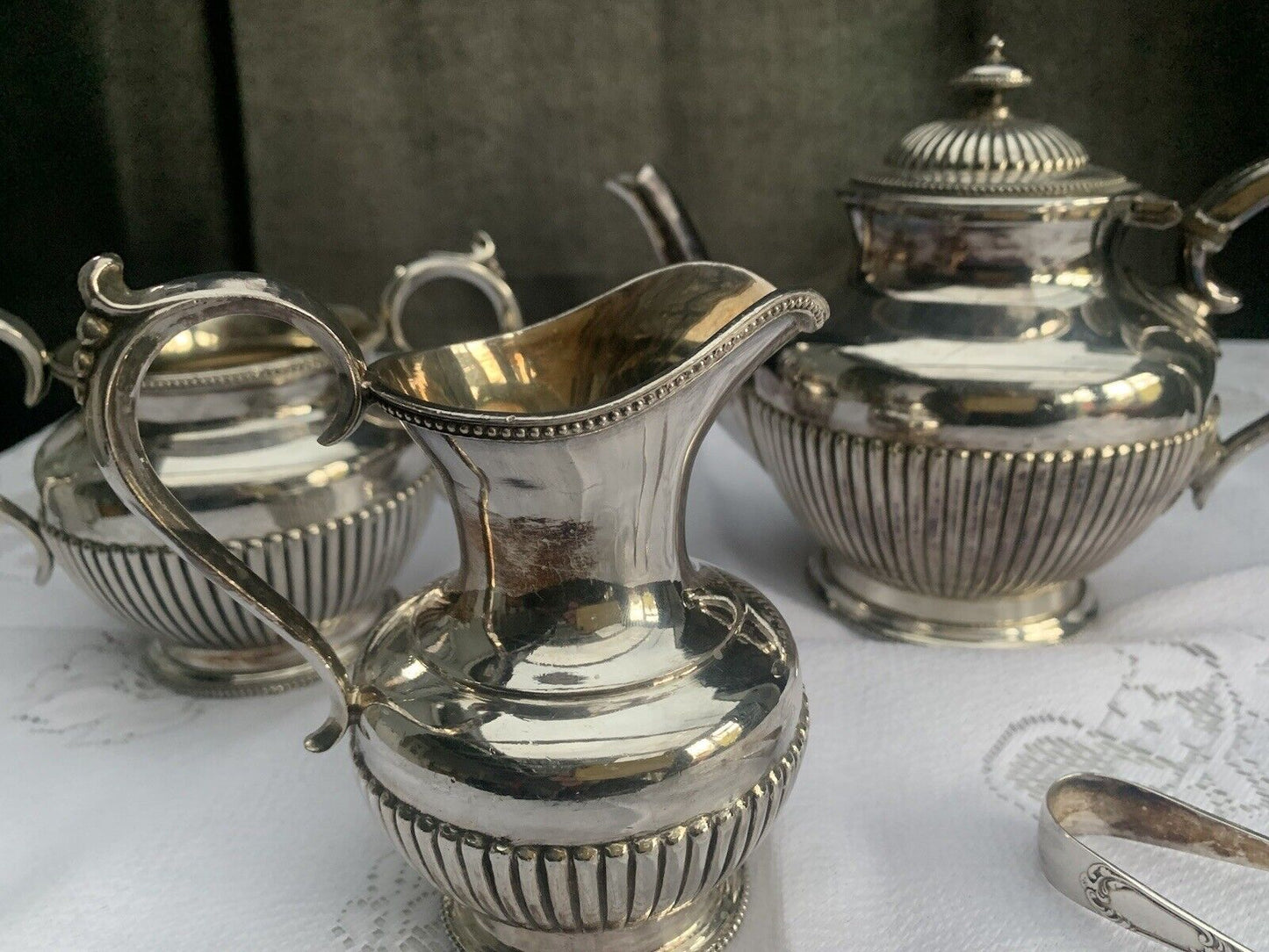 Vintage Silver Plated Tea/Coffee Set plus Sugar Tongs. Lovely & Bright Colour.