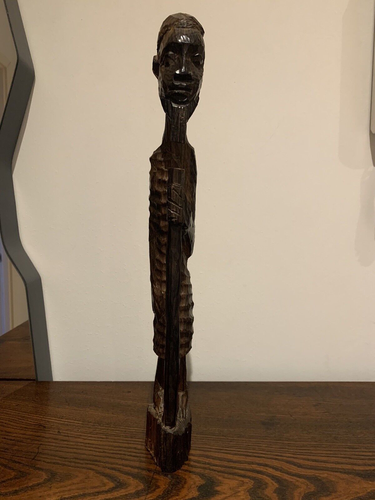 Vintage African Tribal Wood Carving Figure of an Old Man with Staff