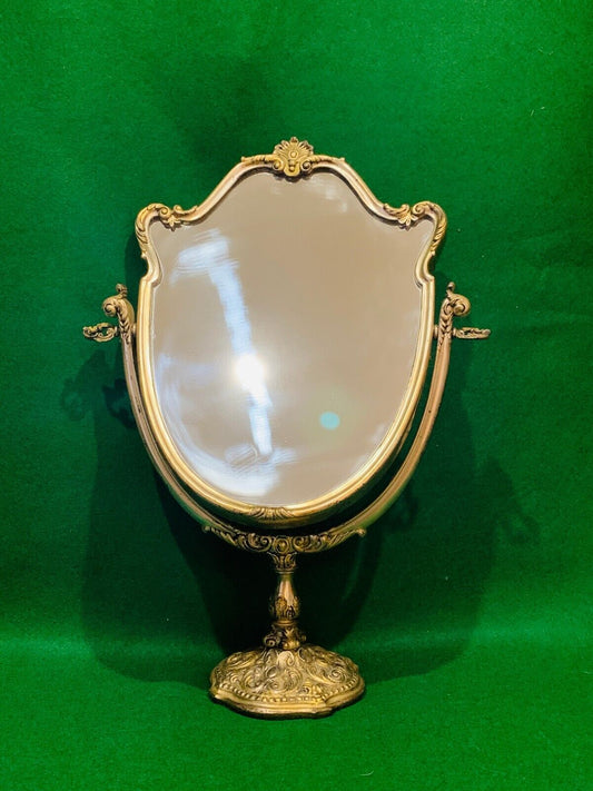 Elegant Vintage Art Nouveau Style Brass Swivel Dressing Mirror