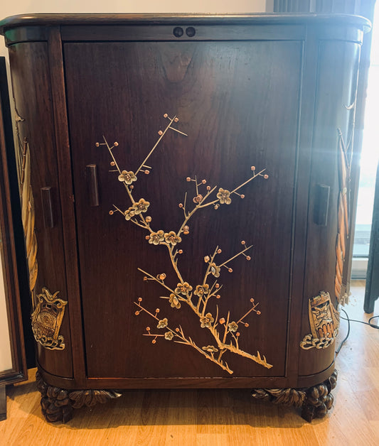 1920-1930's Art Deco Era, Chinese Cocktail Cabinet with Copper and Brass Decoration