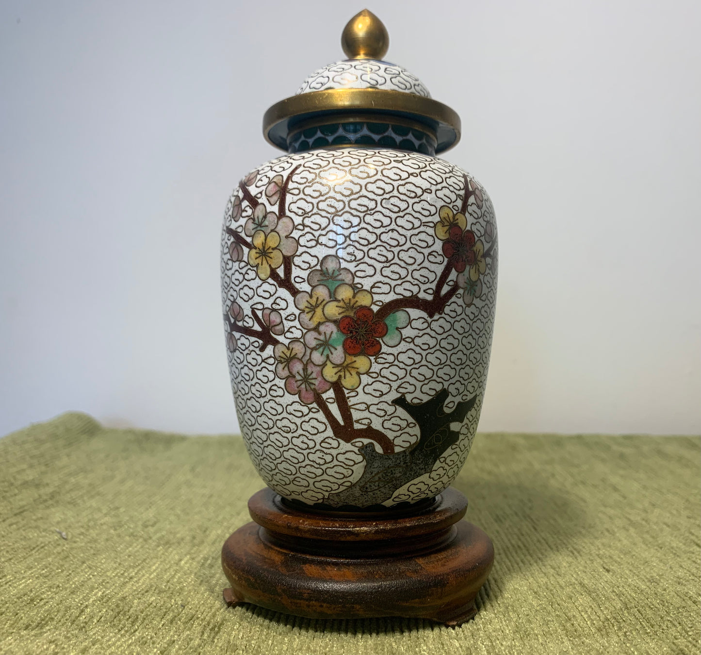 Pair of Vintage Chinese Cloisonné Vases/Ginger Jars with Lids