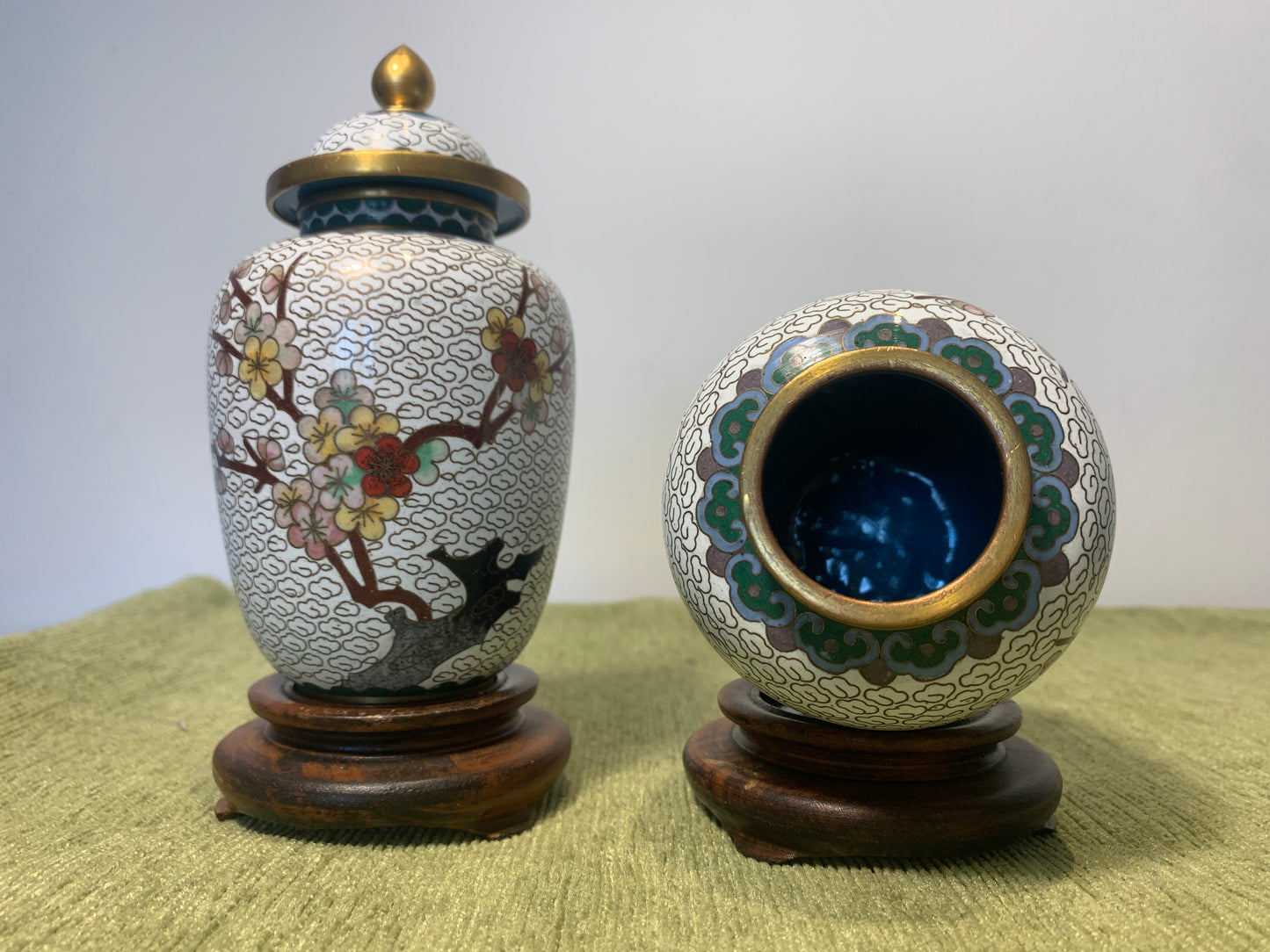 Pair of Vintage Chinese Cloisonné Vases/Ginger Jars with Lids