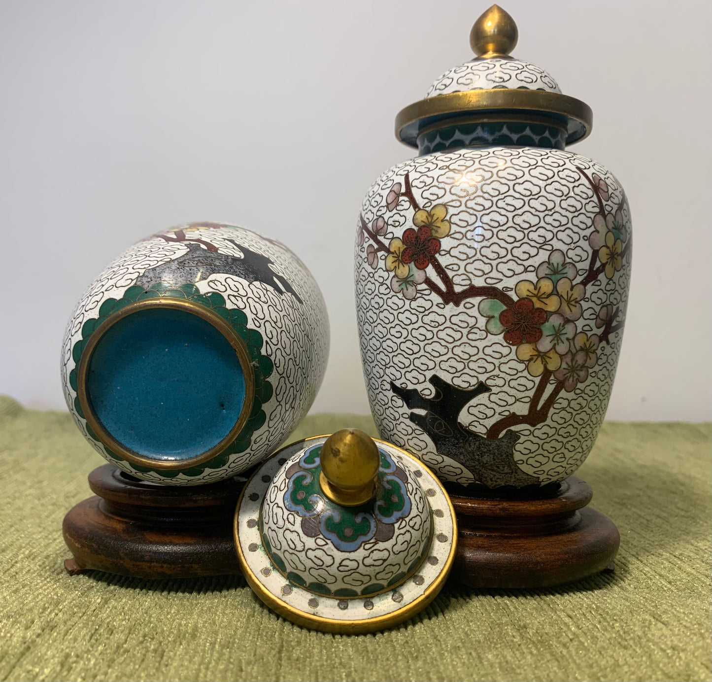 Pair of Vintage Chinese Cloisonné Vases/Ginger Jars with Lids